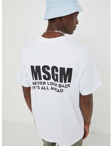 Bavlnené tričko MSGM pánsky,biela farba,s potlačou,3640MM130.247002