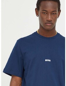 Bavlnené tričko MSGM pánsky, tmavomodrá farba, s potlačou, 3640MM500.247002