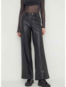 Nohavice Karl Lagerfeld Jeans dámske, čierna farba, široké, stredne vysoký pás