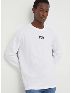 Bavlnené tričko s dlhým rukávom Levi's biela farba, s potlačou