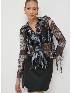 Košeľa Versace Jeans Couture dámska, čierna farba, regular, s klasickým golierom, 76HAL205 NS400