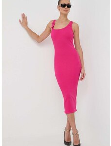 Šaty Versace Jeans Couture ružová farba, midi, priliehavá, 76HAO947 J0004