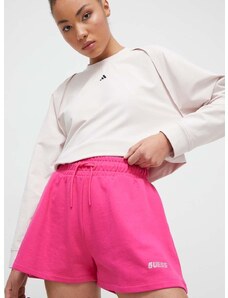 Bavlnené šortky Guess fialová farba, melanžové, vysoký pás,