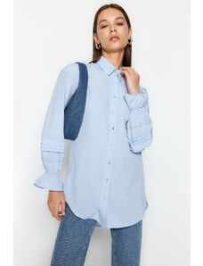 Trendyol Light Blue Embroidered Woven Cotton Shirt