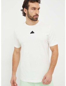 Bavlnené tričko adidas pánske, béžová farba, s potlačou, IS2857