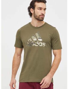 Bavlnené tričko adidas pánske, zelená farba, s potlačou, IR5830