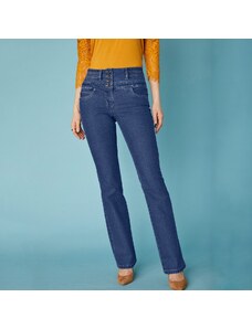 Blancheporte Bootcut džínsy s vysokým pásom, vnútor. dĺžka nohavíc 78 cm tmavomodrá 042
