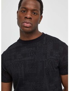 Bavlnené tričko Karl Lagerfeld pánsky,čierna farba,vzorovaný,541224.755060