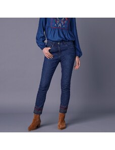Blancheporte 7/8 úzke džínsy s výšivkou modrá 036