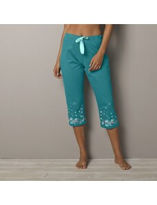 Blancheporte 3/4 pyžamové nohavice s potlačou kvetín na koncoch nohavíc smaragdová 036
