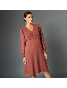 Blancheporte Rozšírené žabkované šaty s výšivkou ružové drevo 036