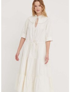 Bavlnené šaty Polo Ralph Lauren béžová farba, midi, áčkový strih, 211925104