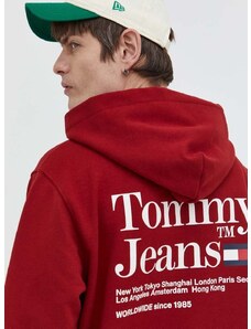 Mikina Tommy Jeans pánska, bordová farba, s kapucňou, s potlačou, DM0DM18860