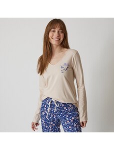 Blancheporte Pyžamové tričko s dlhými rukávmi a potlačou kvetín piesková 040
