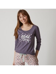 Blancheporte Pyžamové tričko s dlhými rukávmi a stredovou potlačou "Beautiful" sivá antracitová 048