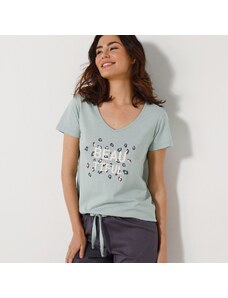Blancheporte Pyžamové tričko s krátkymi rukávmi a stredovou potlačou "Beautiful" svetlozelená 044