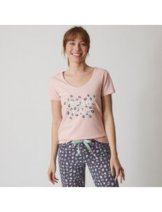 Blancheporte Pyžamové tričko s krátkymi rukávmi a stredovou potlačou "Beautiful" ružová 036