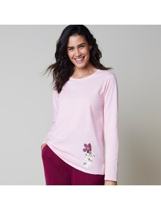 Blancheporte Pyžamové tričko s dlhými rukávmi a stredovou potlačou kvetín ružová 040