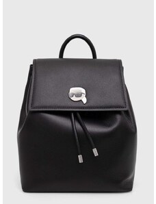 Kožený ruksak Karl Lagerfeld dámsky, čierna farba, malý, s nášivkou