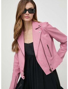 Kožená bunda Pinko dámska, ružová farba, prechodná, 100267.Y6WL