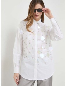 Bavlnená košeľa Pinko dámska, biela farba, voľný strih, s klasickým golierom, 102476.A1P1