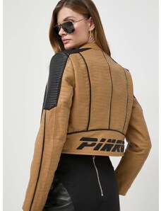 Kožená bunda Pinko dámska, hnedá farba, prechodná, 103208.A1Q9
