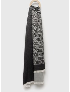 Hodvábny šál Moschino čierna farba, vzorovaný, M2777 30735