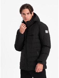 Ombre Clothing Pánska zimná bunda s odnímateľnou kapucňou - čierna V3 OM-JAHP-0150