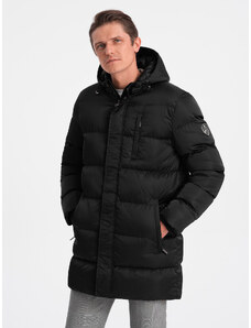 Ombre Clothing Pánska dlhá zimná prešívaná bunda so saténovým povrchom - čierna V3 OM-JALJ-0147