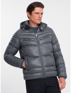 Ombre Clothing Pánska prešívaná zimná bunda s ozdobnými zipsami - grafitová V3 OM-JAHP-22FW-010