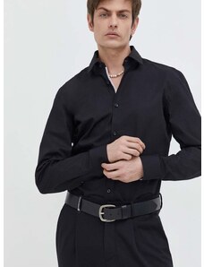 Bavlnená košeľa HUGO pánska,čierna farba,slim,s klasickým golierom,50508294