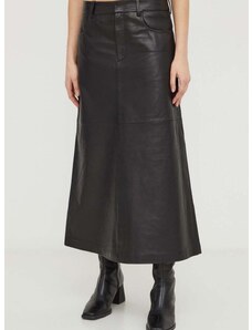Kožená sukňa Gestuz čierna farba,midi,áčkový strih,10908765