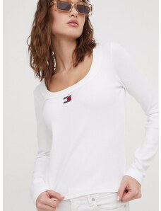 Tričko s dlhým rukávom Tommy Jeans dámsky,biela farba,DW0DW17397