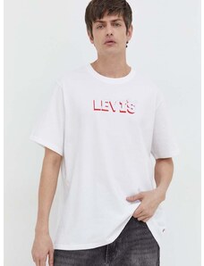 Bavlnené tričko Levi's pánsky, biela farba, s potlačou