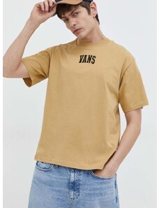 Bavlnené tričko Vans pánsky, žltá farba, s nášivkou