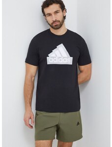 Bavlnené tričko adidas pánske, čierna farba, s potlačou, IS2855