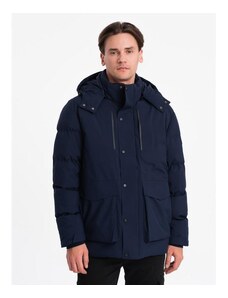 Ombre Clothing Pánska zimná bunda s odnímateľnou kapucňou V1 OM-JAHP-0152 tmavomodrá
