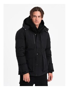 Ombre Clothing Pánska zimná bunda s odopínateľnou kapucňou a cargo vreckami V3 OM-JAHP-0152 čierna