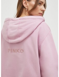 Bavlnená mikina Pinko dámska, ružová farba, s kapucňou, s nášivkou, 101133.A1N7