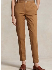 Nohavice Polo Ralph Lauren dámske, béžová farba, rovné, vysoký pás, 211890343