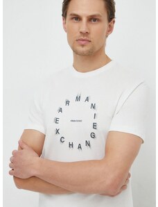 Bavlnené tričko Armani Exchange pánske, béžová farba, s potlačou, 3DZTBJ ZJ9TZ