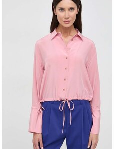 Hodvábna košeľa Liviana Conti ružová farba, regular, s klasickým golierom, F4SS01