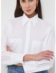 Bavlnená košeľa Pinko dámska, biela farba, voľný strih, s klasickým golierom, 103060.A1ON