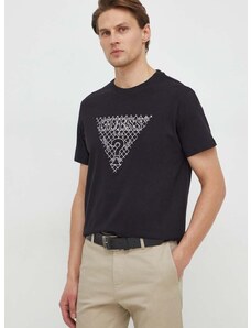 Bavlnené tričko Guess pánsky, čierna farba, s nášivkou, M4RI27 K8FQ4