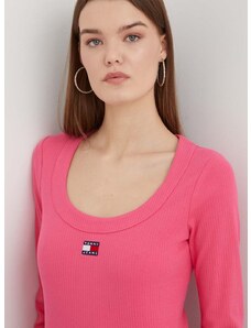 Tričko s dlhým rukávom Tommy Jeans dámsky,ružová farba,DW0DW17397