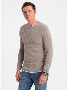 Ombre Clothing Pánsky bavlnený sveter s okrúhlym výstrihom - studená béžová V9 OM-SWSW-0103