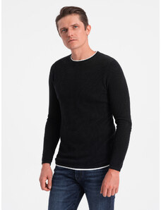 Ombre Clothing Pánsky bavlnený sveter s okrúhlym výstrihom - čierny V1 OM-SWSW-0103