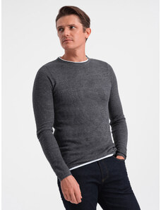 Ombre Clothing Pánsky bavlnený sveter s okrúhlym výstrihom - grafitový melír V2 OM-SWSW-0103