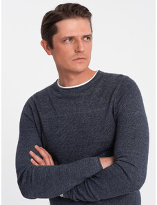Ombre Clothing Pánsky bavlnený sveter s okrúhlym výstrihom - tmavomodrý melanž V3 OM-SWSW-0103