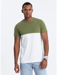 Ombre Clothing Originálne dvojfarebné tričko olivovo - biele V5 S1619